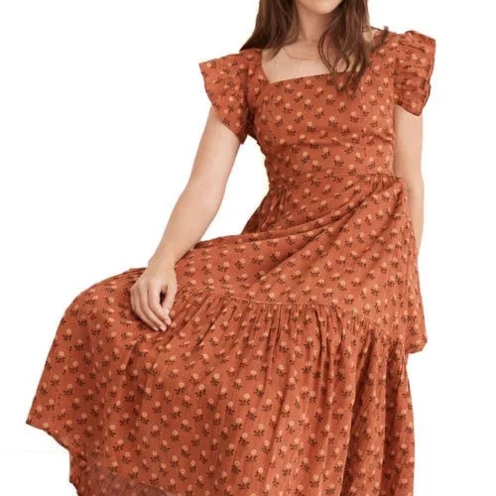 Madewell Ruffle Strap Tiered Midi Dress Size M